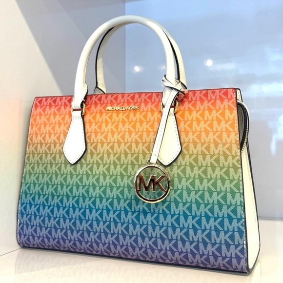 Michael Kors Sheila Medium Rainbow Signature Logo Satchel Bag Rainbow - Picture 3 of 10